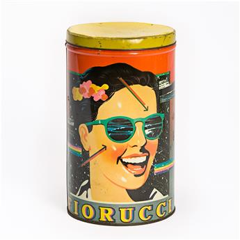 DESIGNER UNKNOWN. FIORUCCI. Group of 4 posters, 2 bags & tin can. 1980s. Sizes vary.